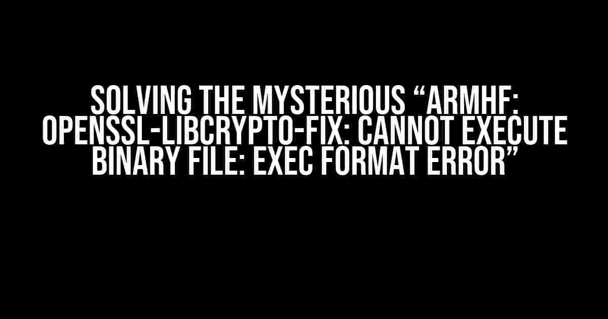 Solving the Mysterious “armhf: openssl-libcrypto-fix: cannot execute binary file: Exec format error”